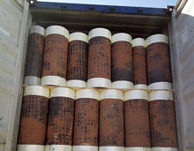 cast basalt pipe load into container